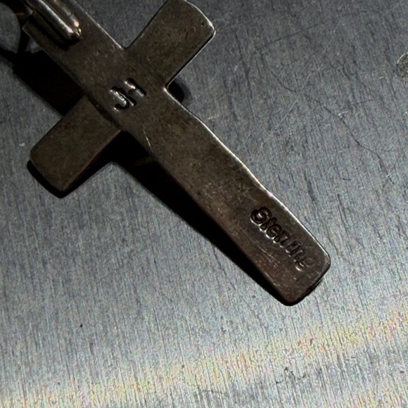 Stamped Native American Sterling Silver Cross Pendant with Turquoise Accent (2) - Picture 2 of 8